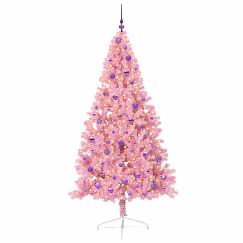 Dirbtinis prieššventinis eglutė su šviesomis Rožinė 210 cm PVC