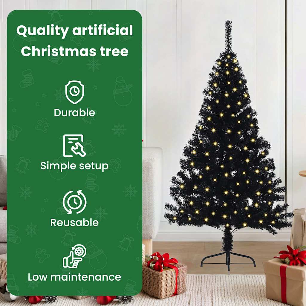 Mākslīgā pirms Ziemassvētku eglīte ar lampiņām Melna 120 cm PVC