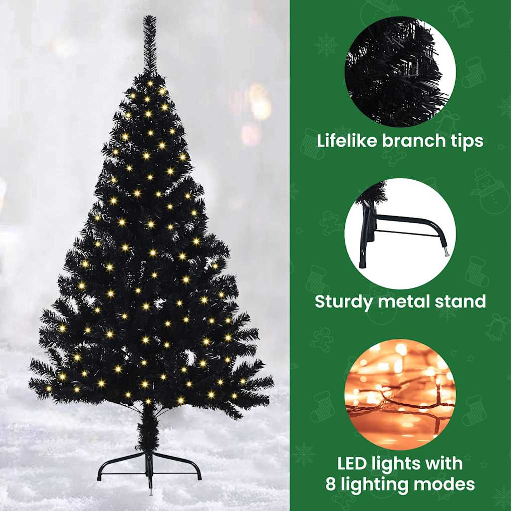 Mākslīgā pirms Ziemassvētku eglīte ar lampiņām Melna 120 cm PVC