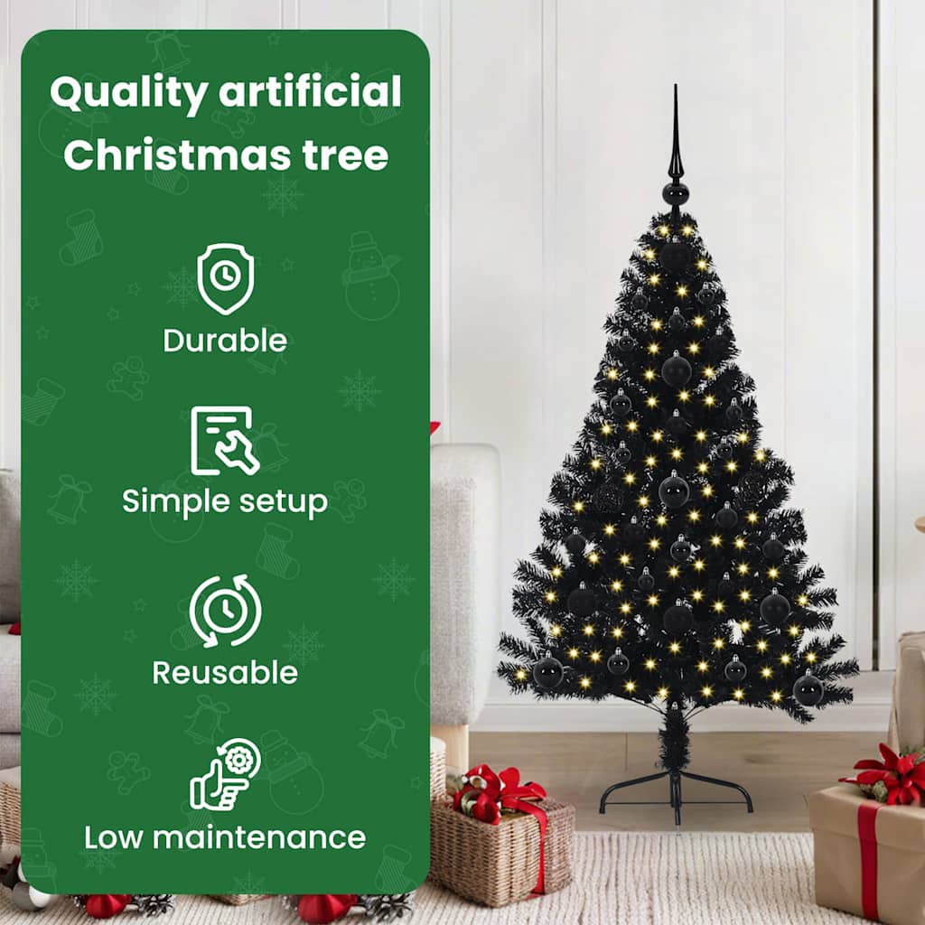 Mākslīgā pirms Ziemassvētku eglīte ar lampiņām Melna 120 cm PVC