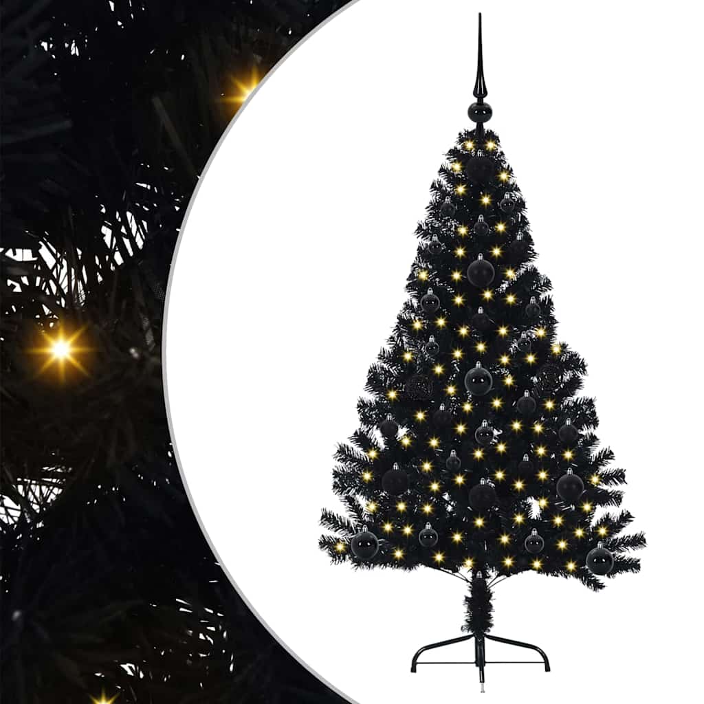 Mākslīgā pirms Ziemassvētku eglīte ar lampiņām Melna 120 cm PVC