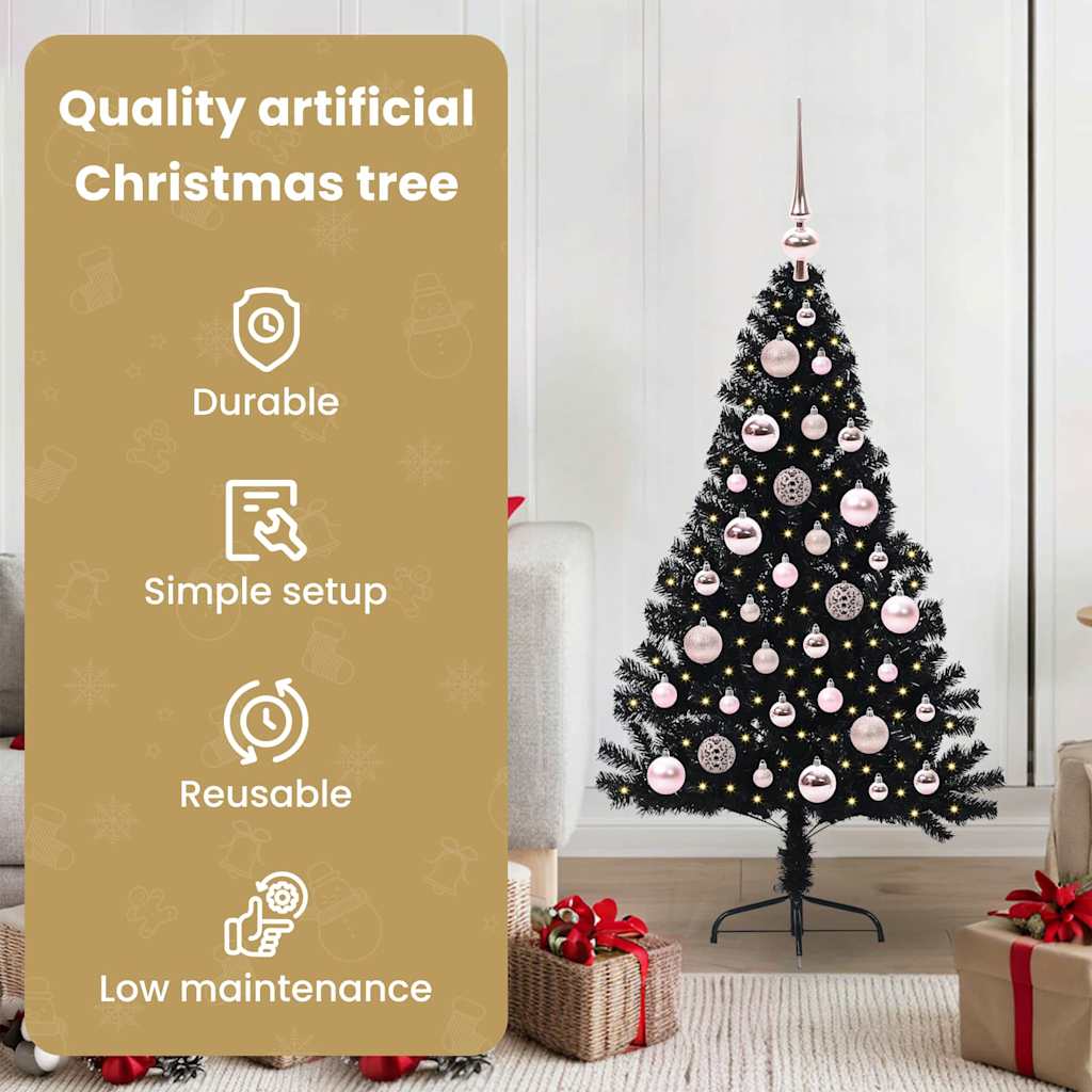 Artificial Pre-Lit Christmas Tree Black 120 cm PVC