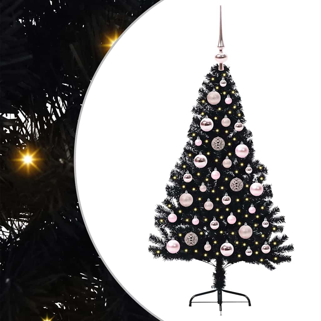 Artificial Pre-Lit Christmas Tree Black 120 cm PVC