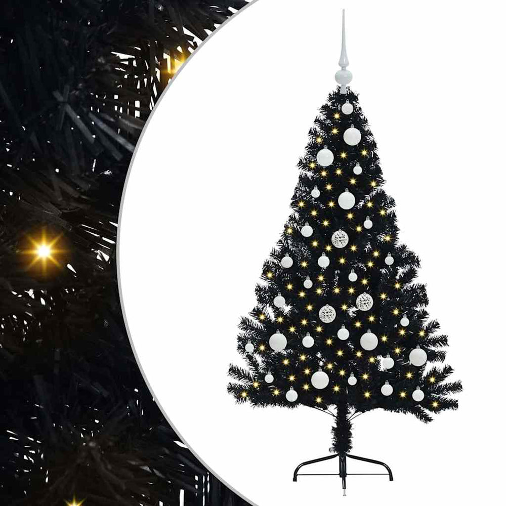 Artificial Pre-Lit Christmas Tree Black 120 cm PVC