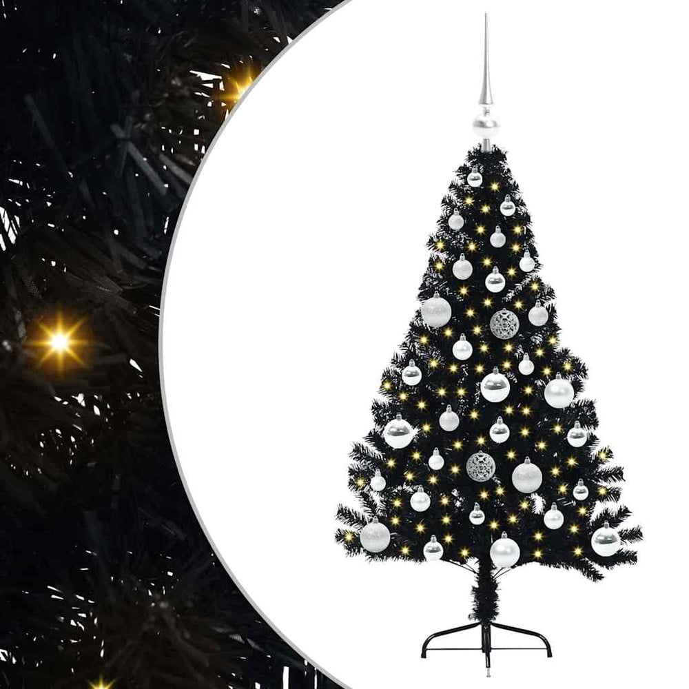 Artificial Pre-Lit Christmas Tree Black 120 cm PVC