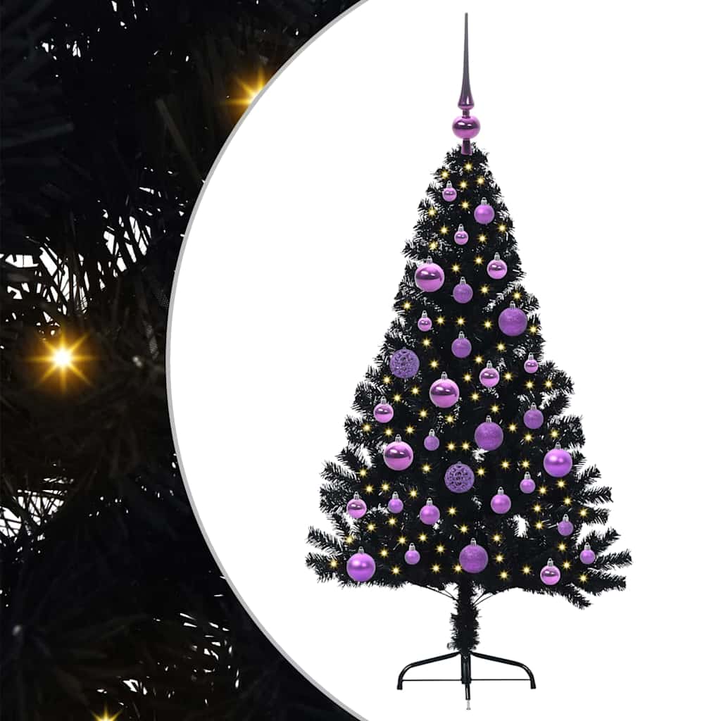Dirbtinis prieššventinis eglutė su šviesomis Juoda 120 cm PVC