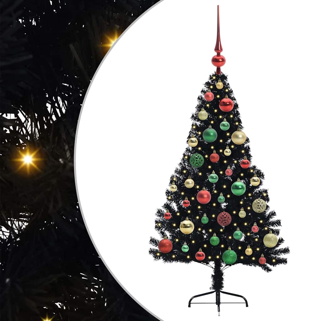 Mākslīgā pirms Ziemassvētku eglīte ar lampiņām Melna 120 cm PVC