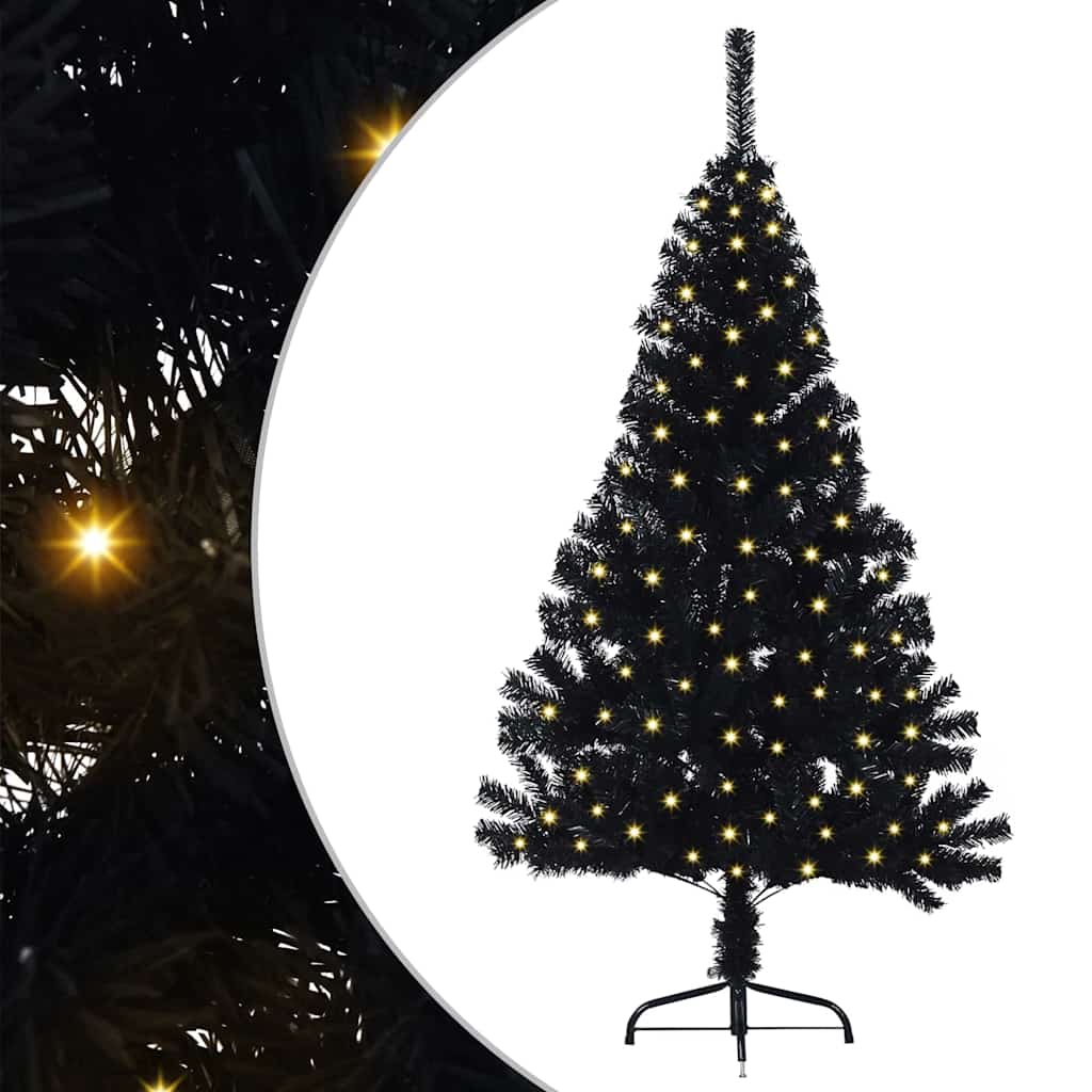Dirbtinis prieššventinis eglutė su šviesomis Juoda 150 cm PVC