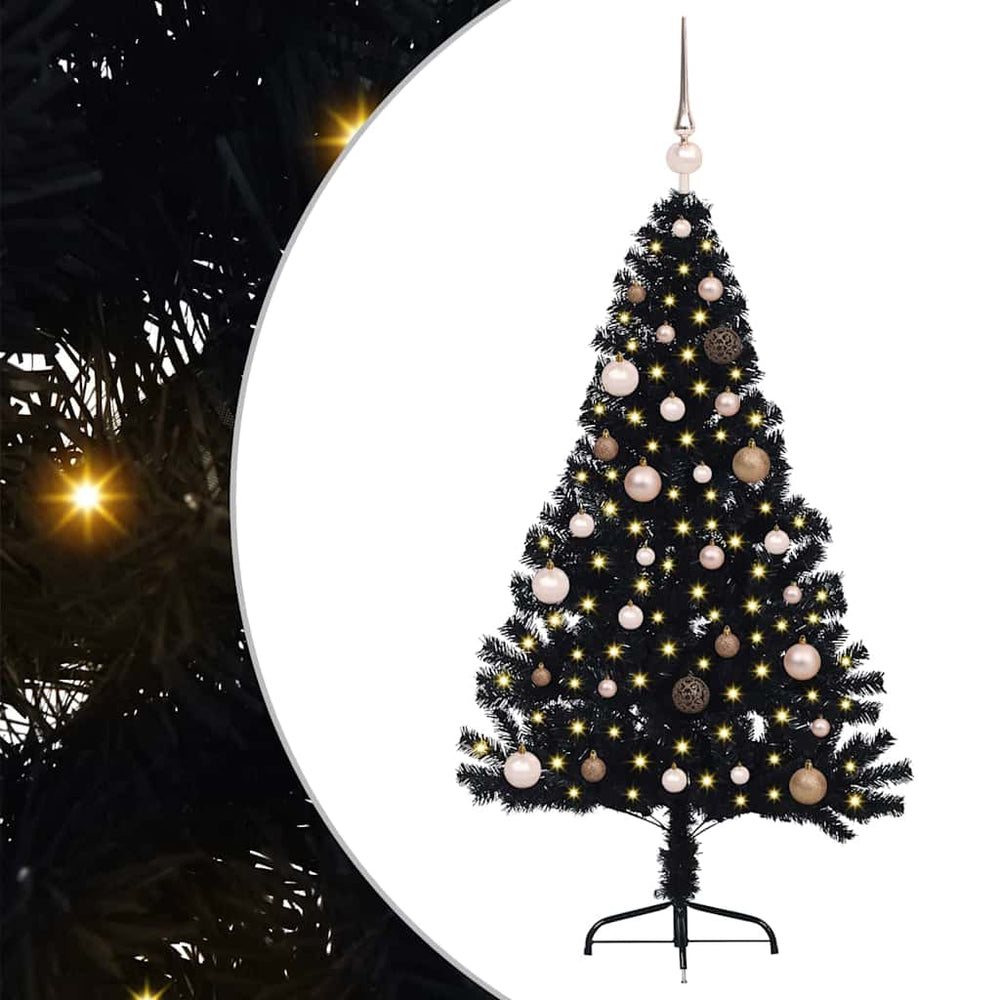 Dirbtinis prieššventinis eglutė su šviesomis Juoda 150 cm PVC