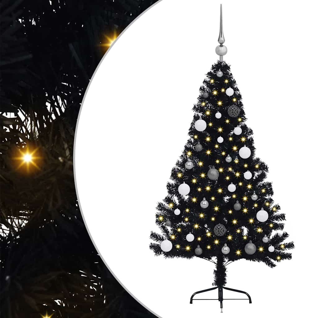 Dirbtinis prieššventinis eglutė su šviesomis Juoda 150 cm PVC