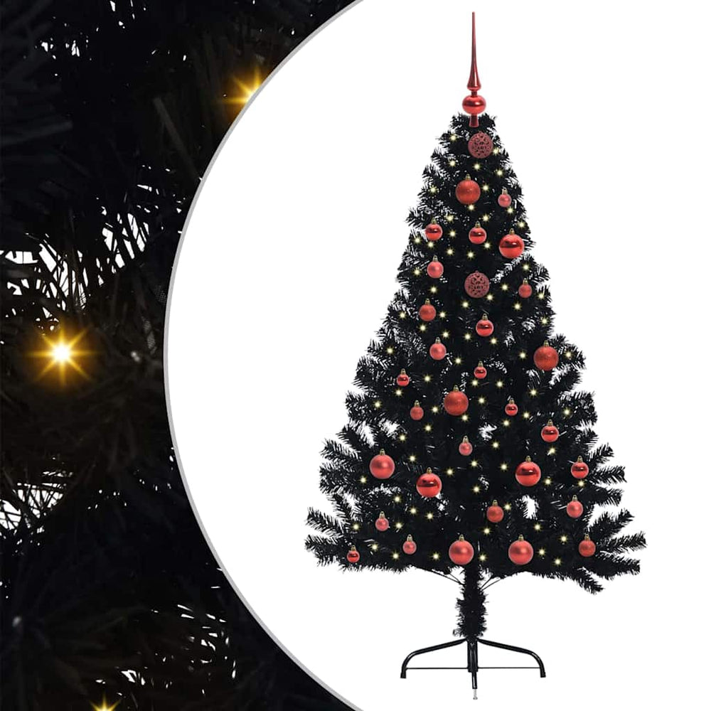 Dirbtinis prieššventinis eglutė su šviesomis Juoda 150 cm PVC