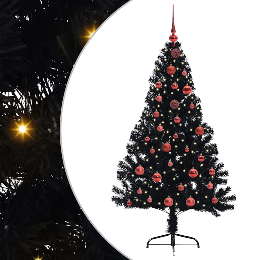 Dirbtinis prieššventinis eglutė su šviesomis Juoda 150 cm PVC