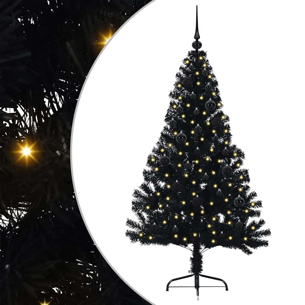 Artificial Pre-Lit Christmas Tree Black 150 cm PVC