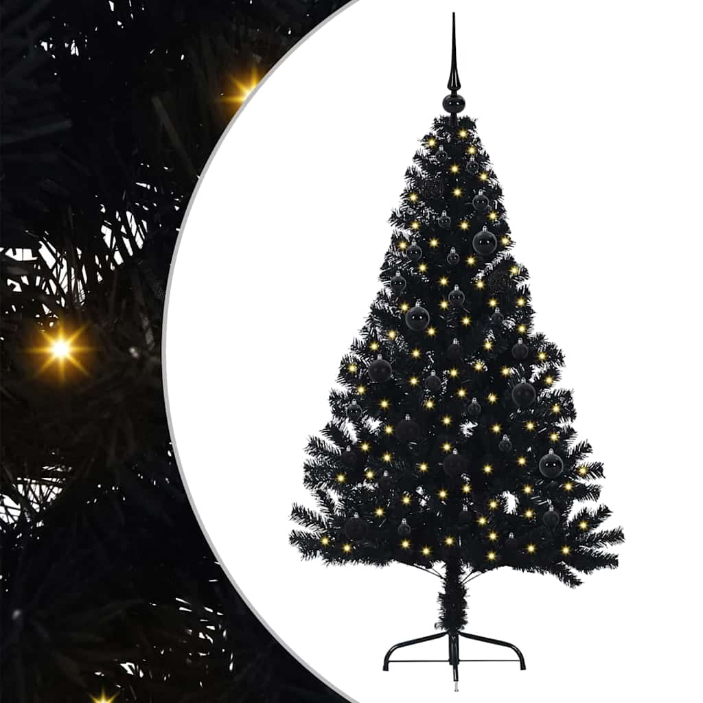 Dirbtinis prieššventinis eglutė su šviesomis Juoda 150 cm PVC