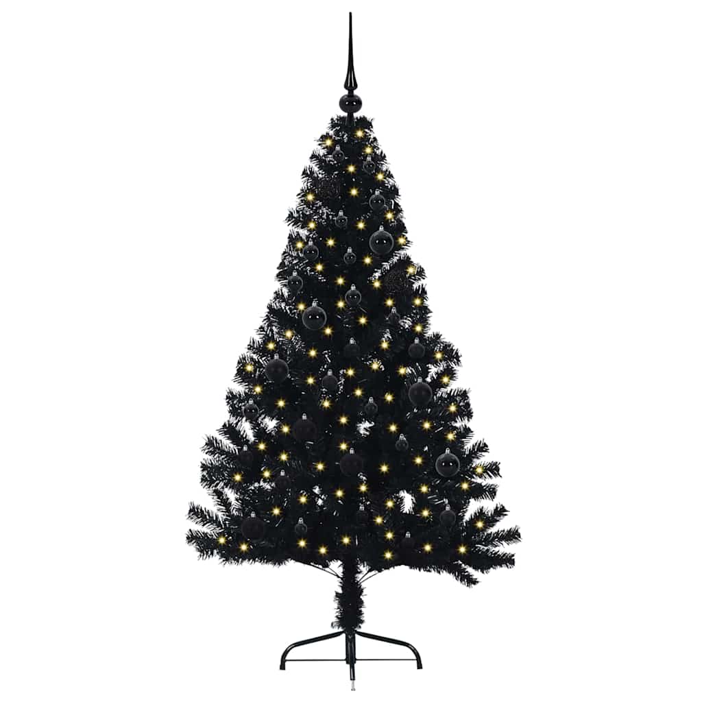 Dirbtinis prieššventinis eglutė su šviesomis Juoda 150 cm PVC