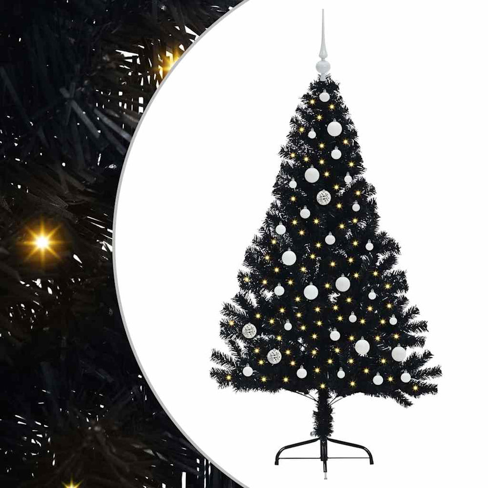 Dirbtinis prieššventinis eglutė su šviesomis Juoda 150 cm PVC