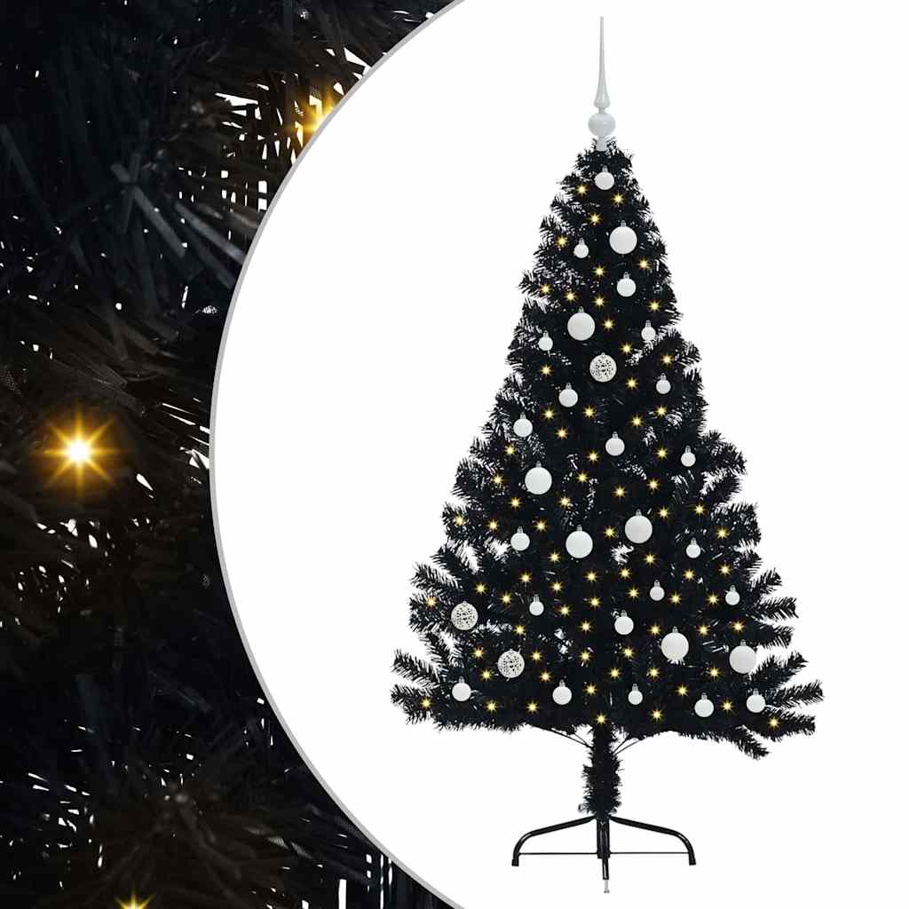 Dirbtinis prieššventinis eglutė su šviesomis Juoda 150 cm PVC