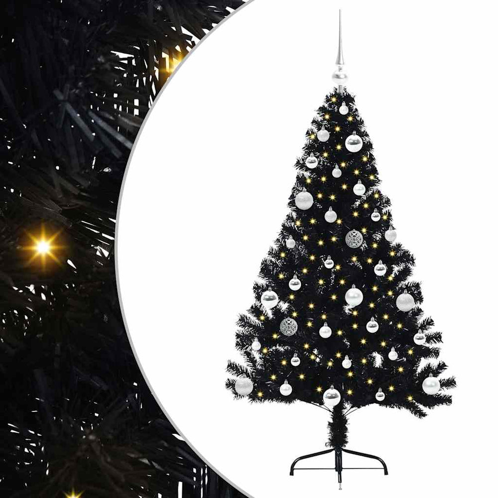 Dirbtinis prieššventinis eglutė su šviesomis Juoda 150 cm PVC