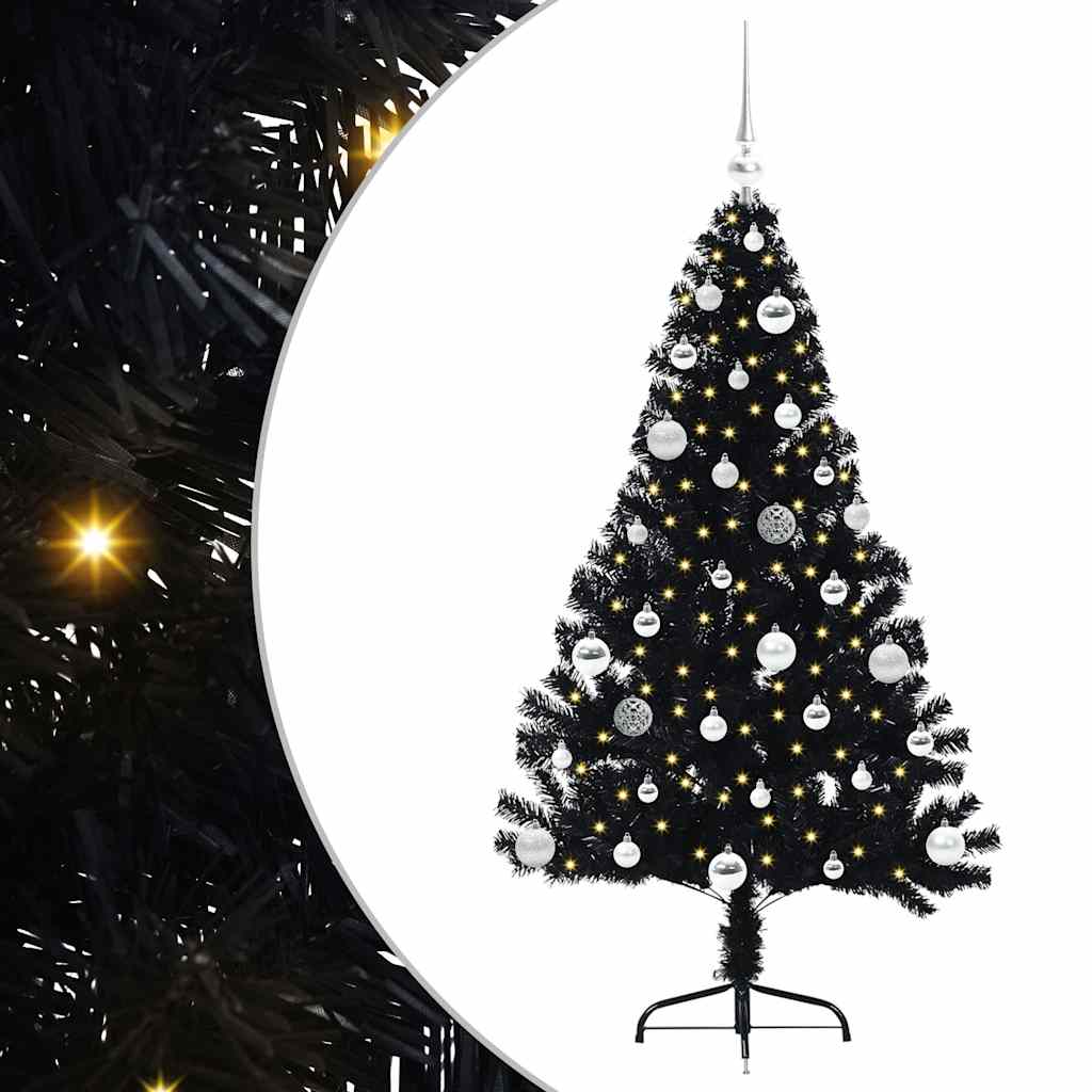 Mākslīgā Ziemassvētku eglīte ar lampiņām Melna 150 cm PVC