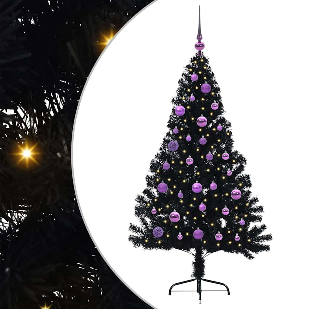 Dirbtinis prieššventinis eglutė su šviesomis Juoda 150 cm PVC