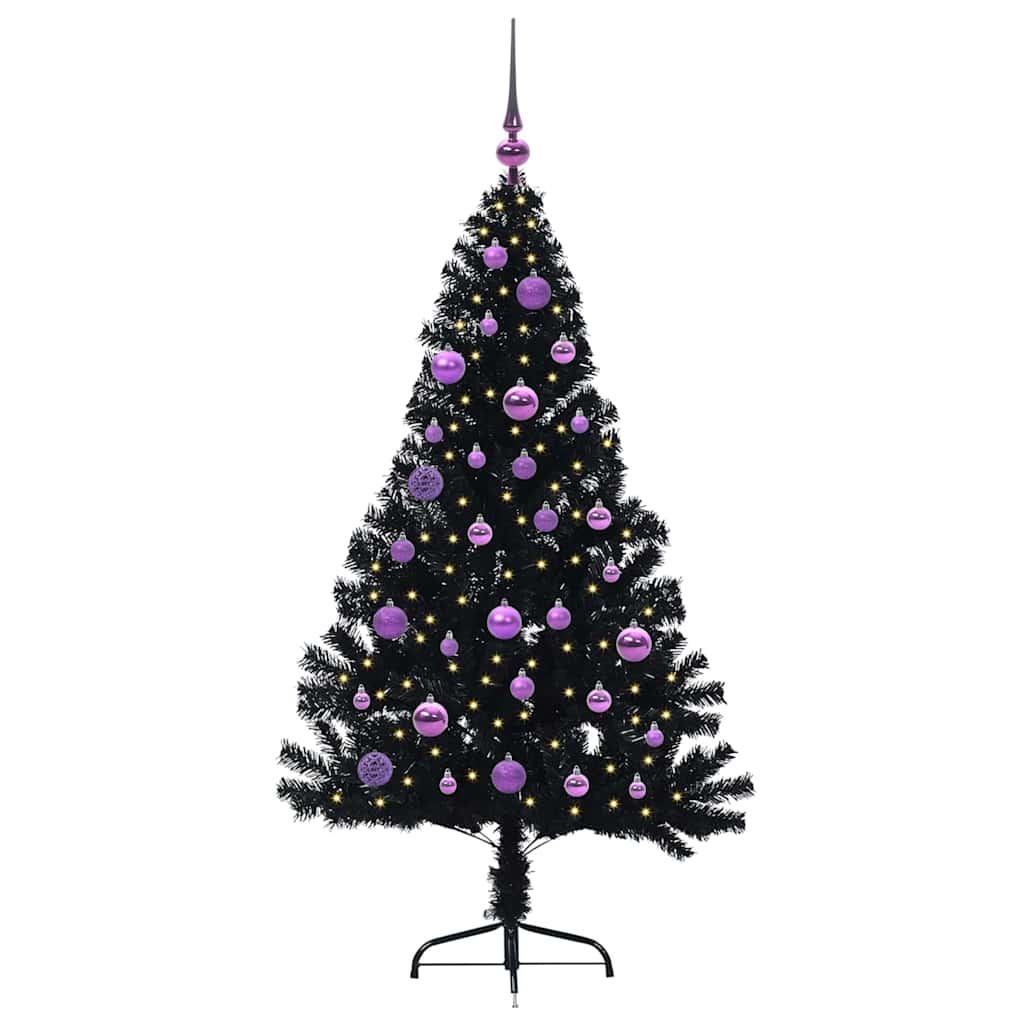 Dirbtinis prieššventinis eglutė su šviesomis Juoda 150 cm PVC