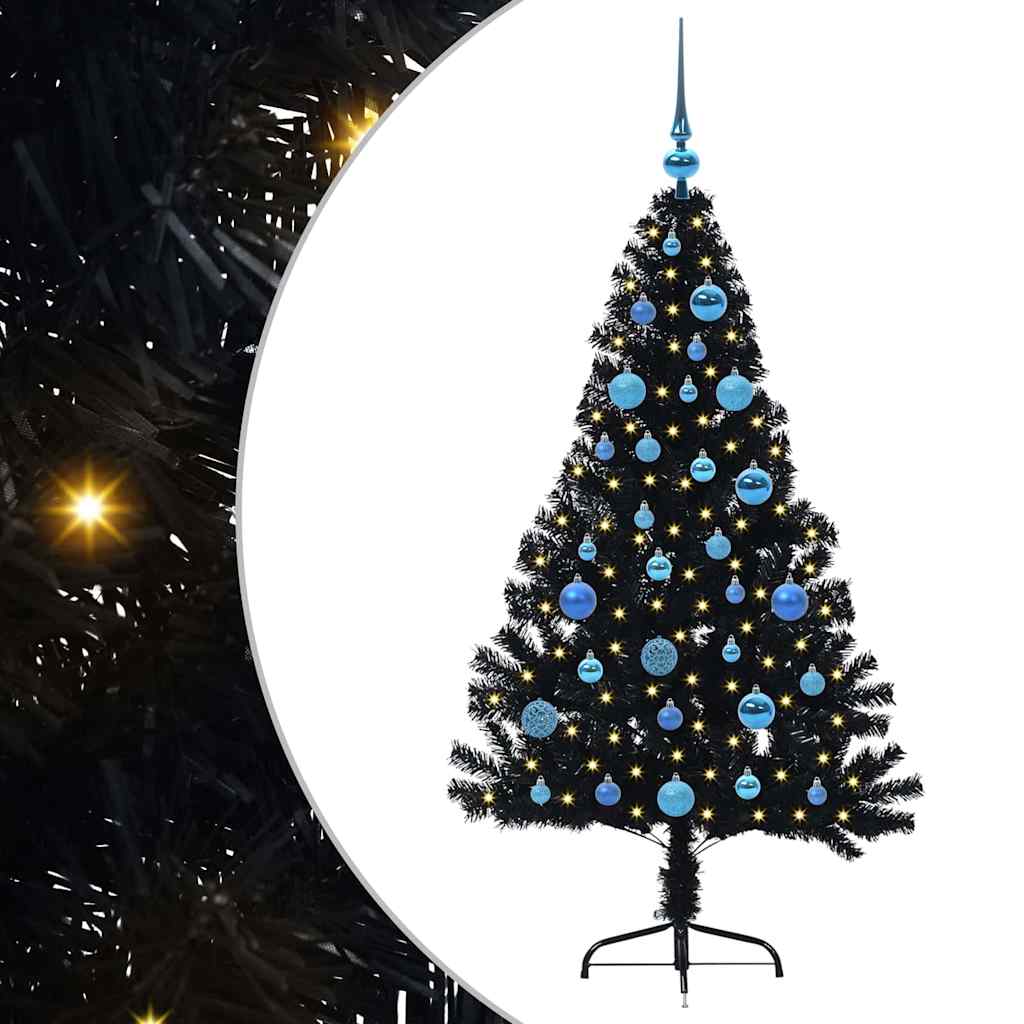 Dirbtinis prieššventinis eglutė su šviesomis Juoda 150 cm PVC