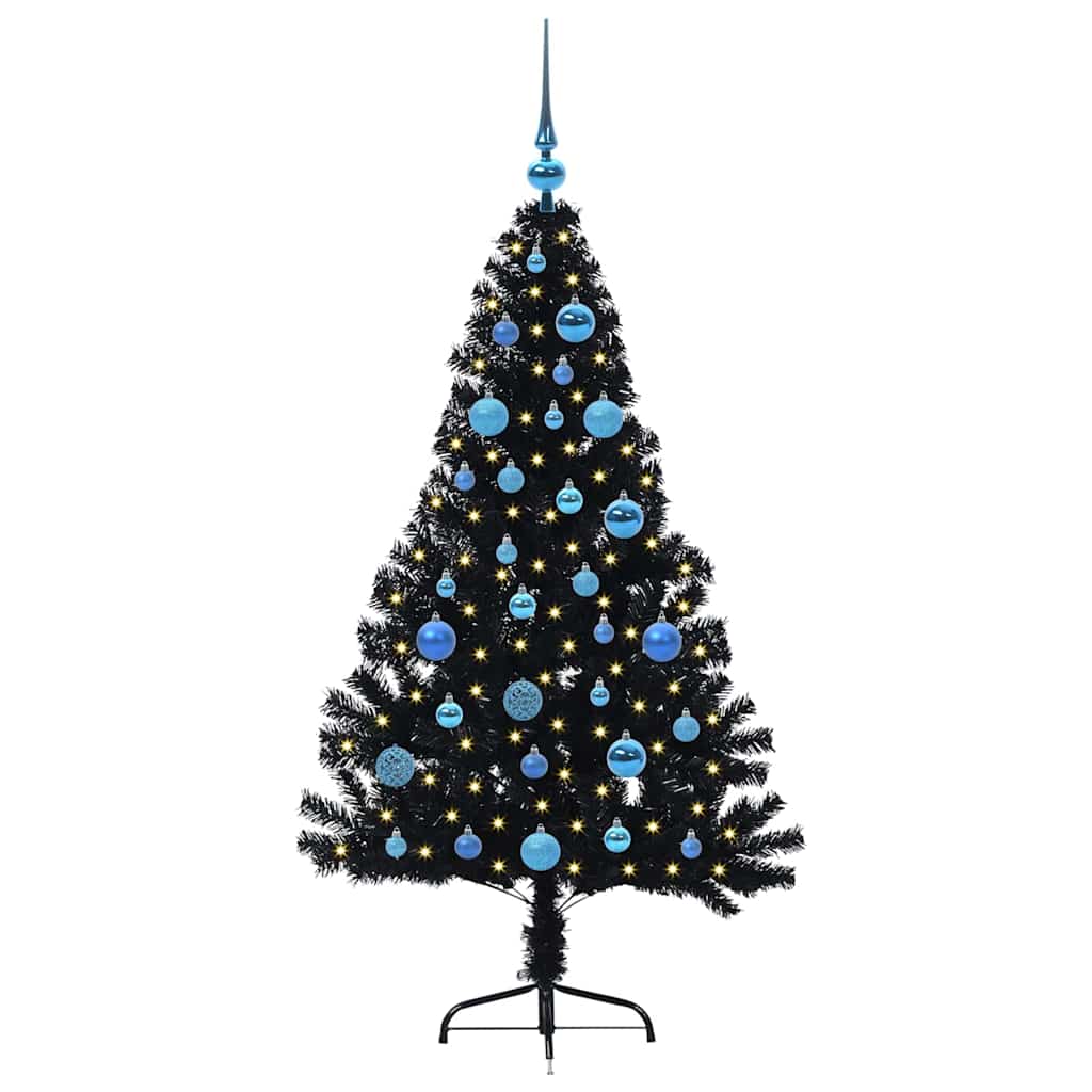 Dirbtinis prieššventinis eglutė su šviesomis Juoda 150 cm PVC