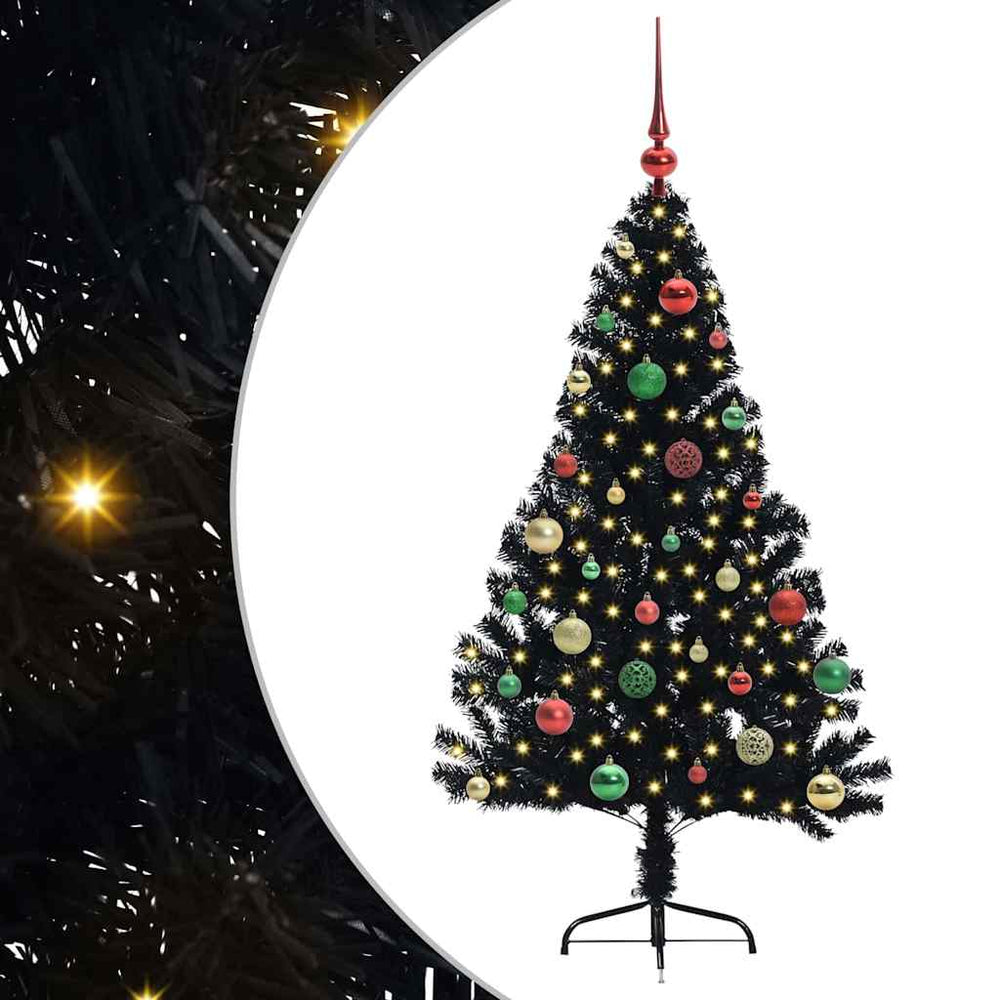 Dirbtinis prieššventinis eglutė su šviesomis Juoda 150 cm PVC