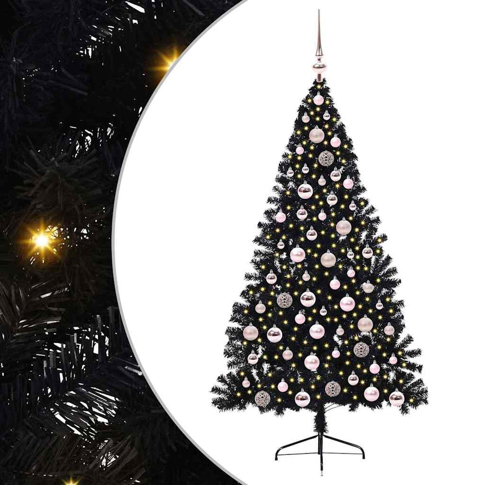 Dirbtinis prieššventinis eglutė su šviesomis Juoda 180 cm PVC