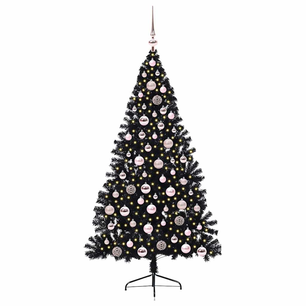 Dirbtinis prieššventinis eglutė su šviesomis Juoda 180 cm PVC