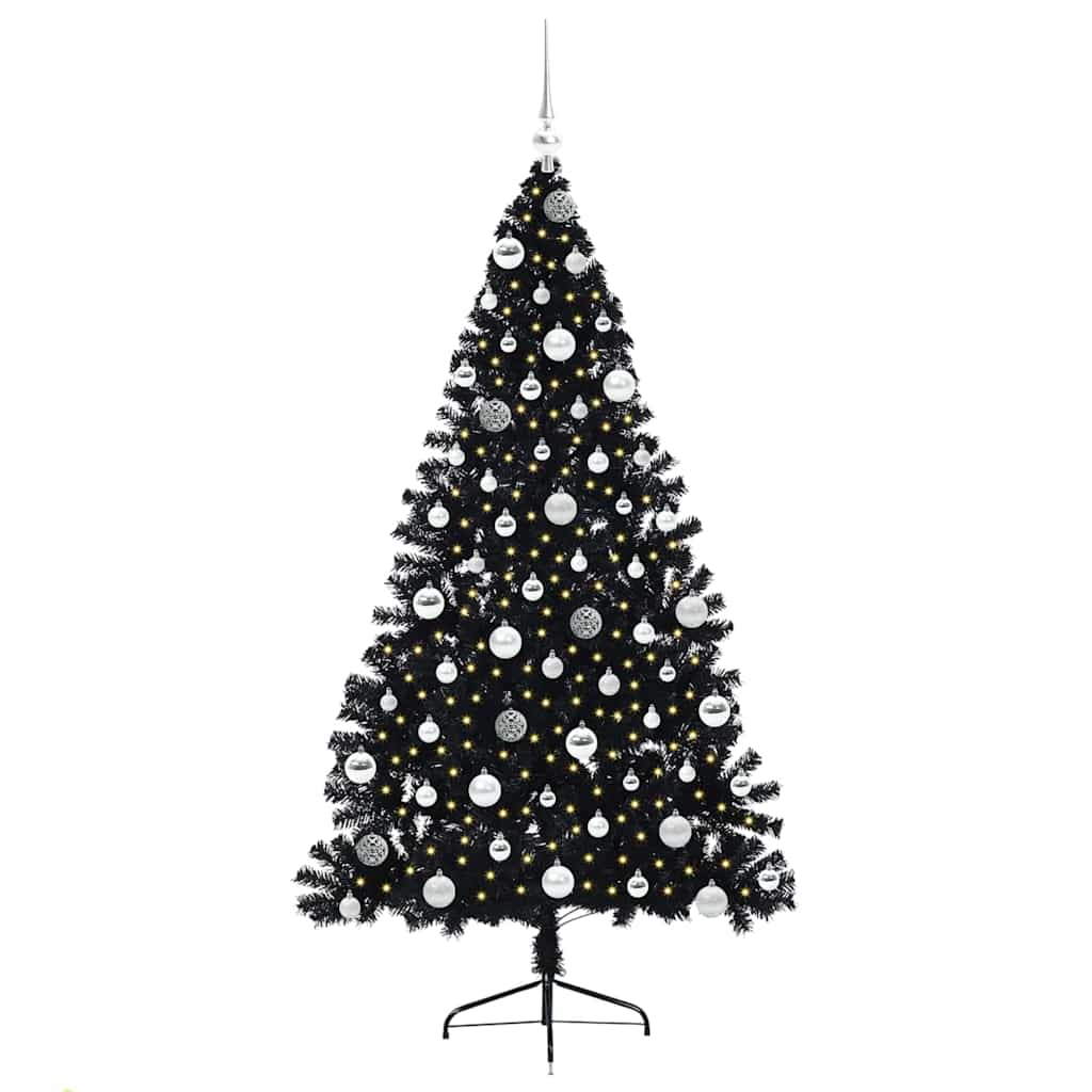 Dirbtinis prieššventinis eglutė su šviesomis Juoda 180 cm PVC
