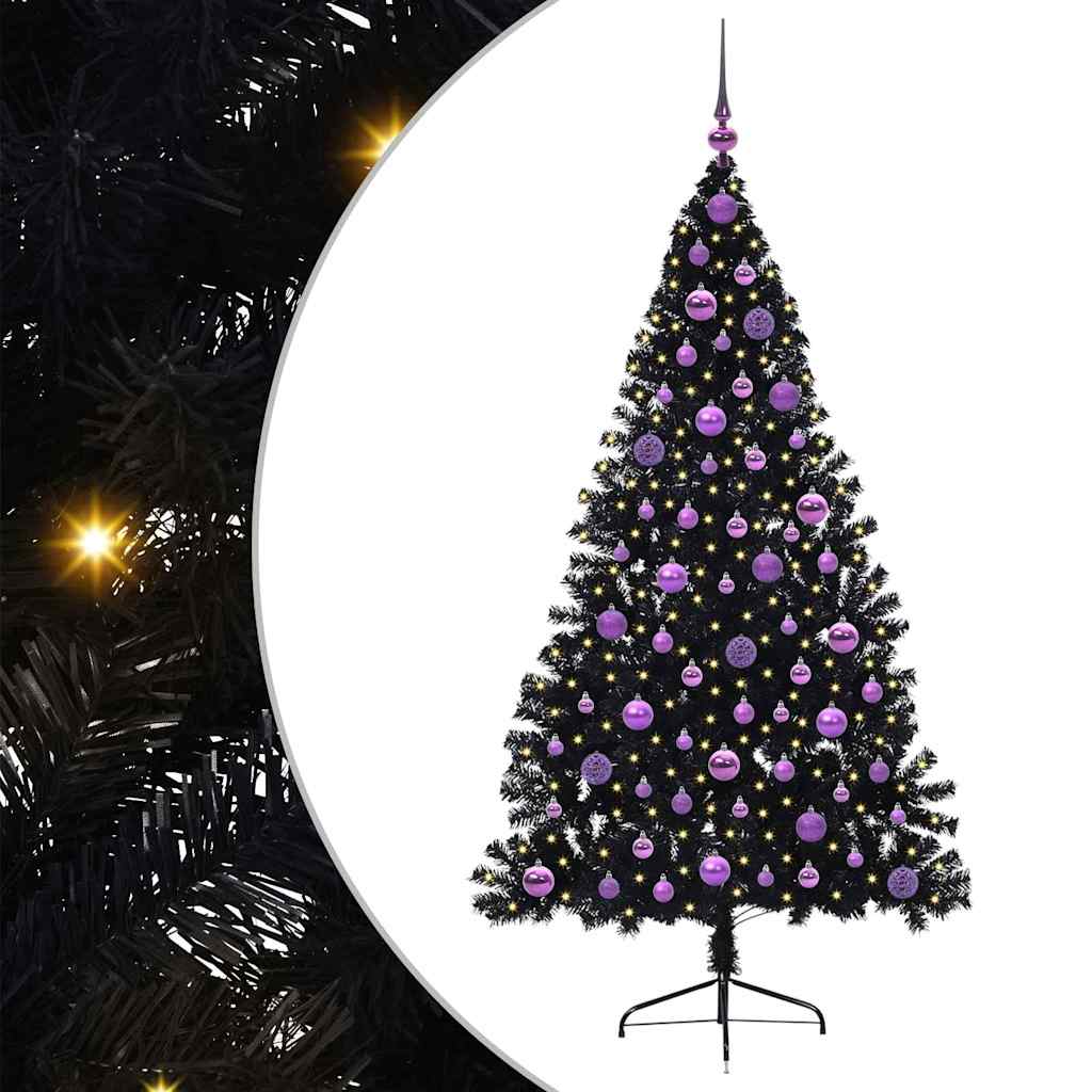 Dirbtinis prieššventinis eglutė su šviesomis Juoda 180 cm PVC
