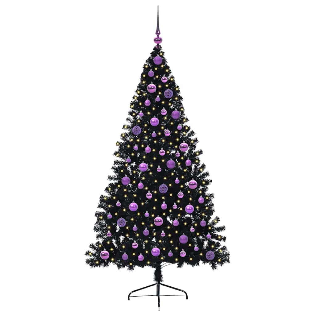 Dirbtinis prieššventinis eglutė su šviesomis Juoda 180 cm PVC