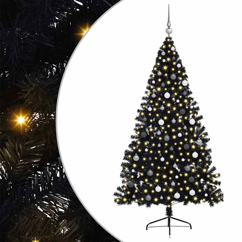 Dirbtinis prieššventinis eglutė su šviesomis Juoda 210 cm PVC