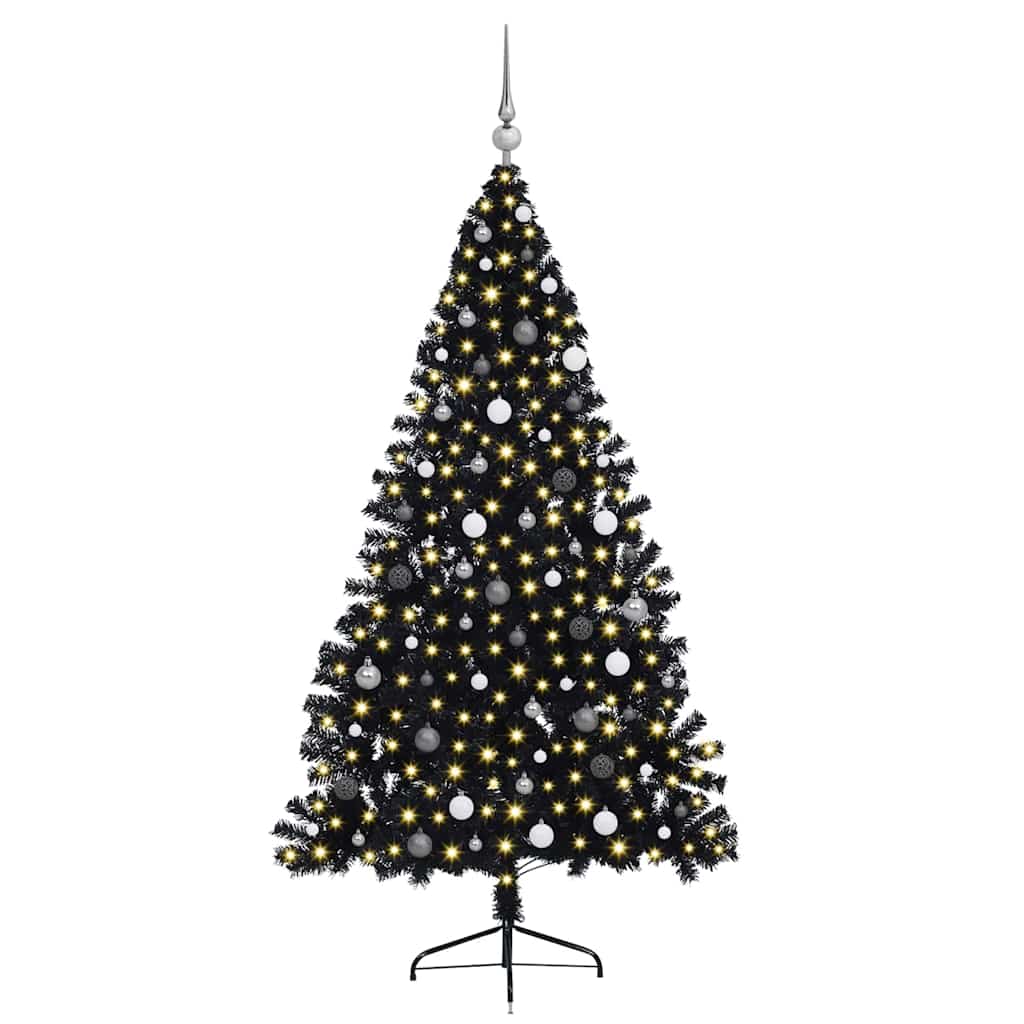 Dirbtinis prieššventinis eglutė su šviesomis Juoda 210 cm PVC