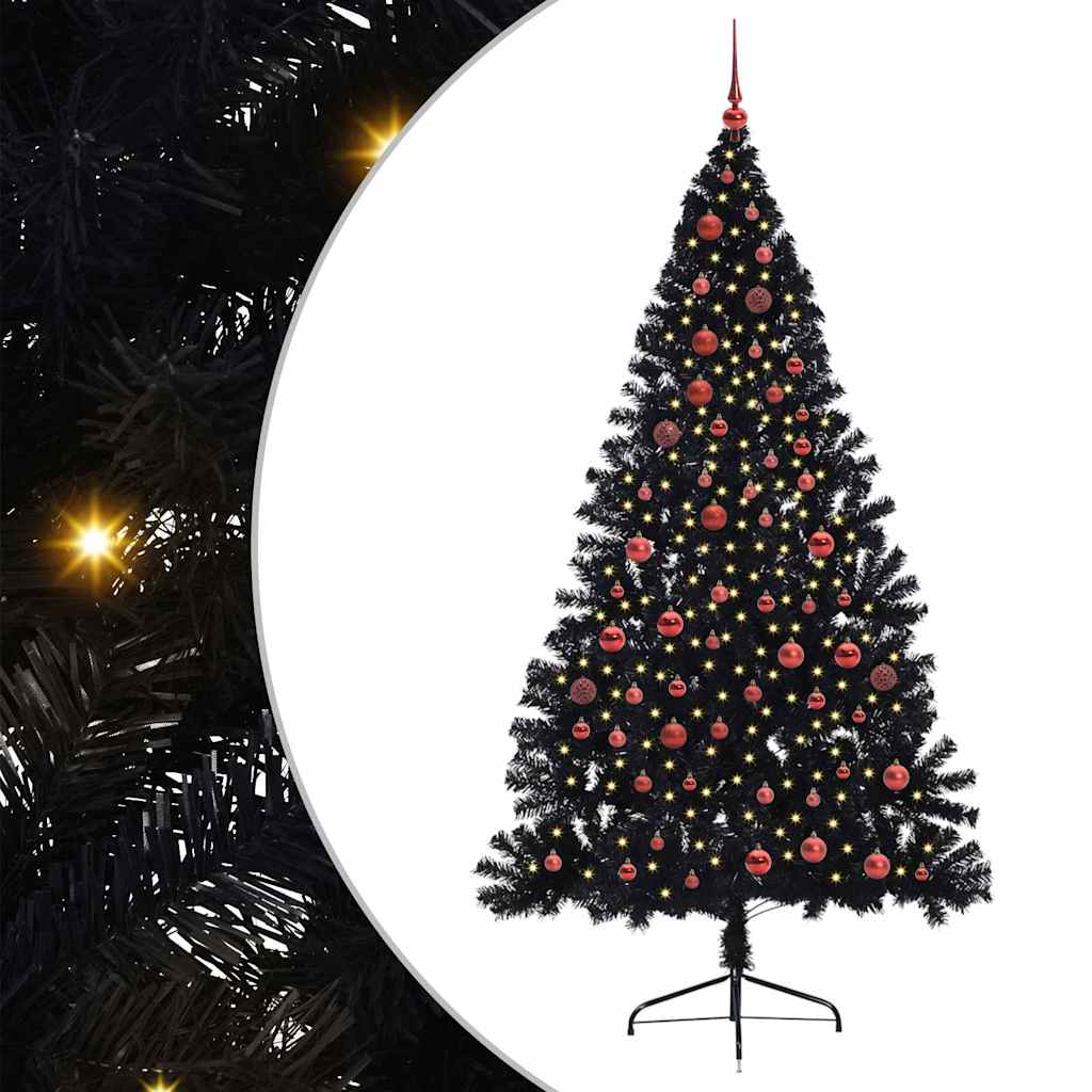 Dirbtinis prieššventinis eglutė su šviesomis Juoda 210 cm PVC