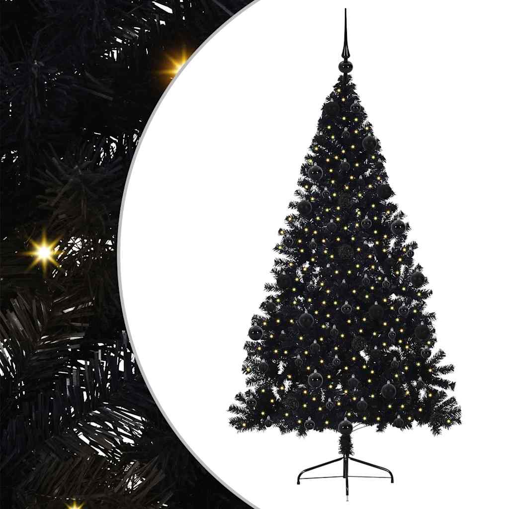 Dirbtinis prieššventinis eglutė su šviesomis Juoda 210 cm PVC