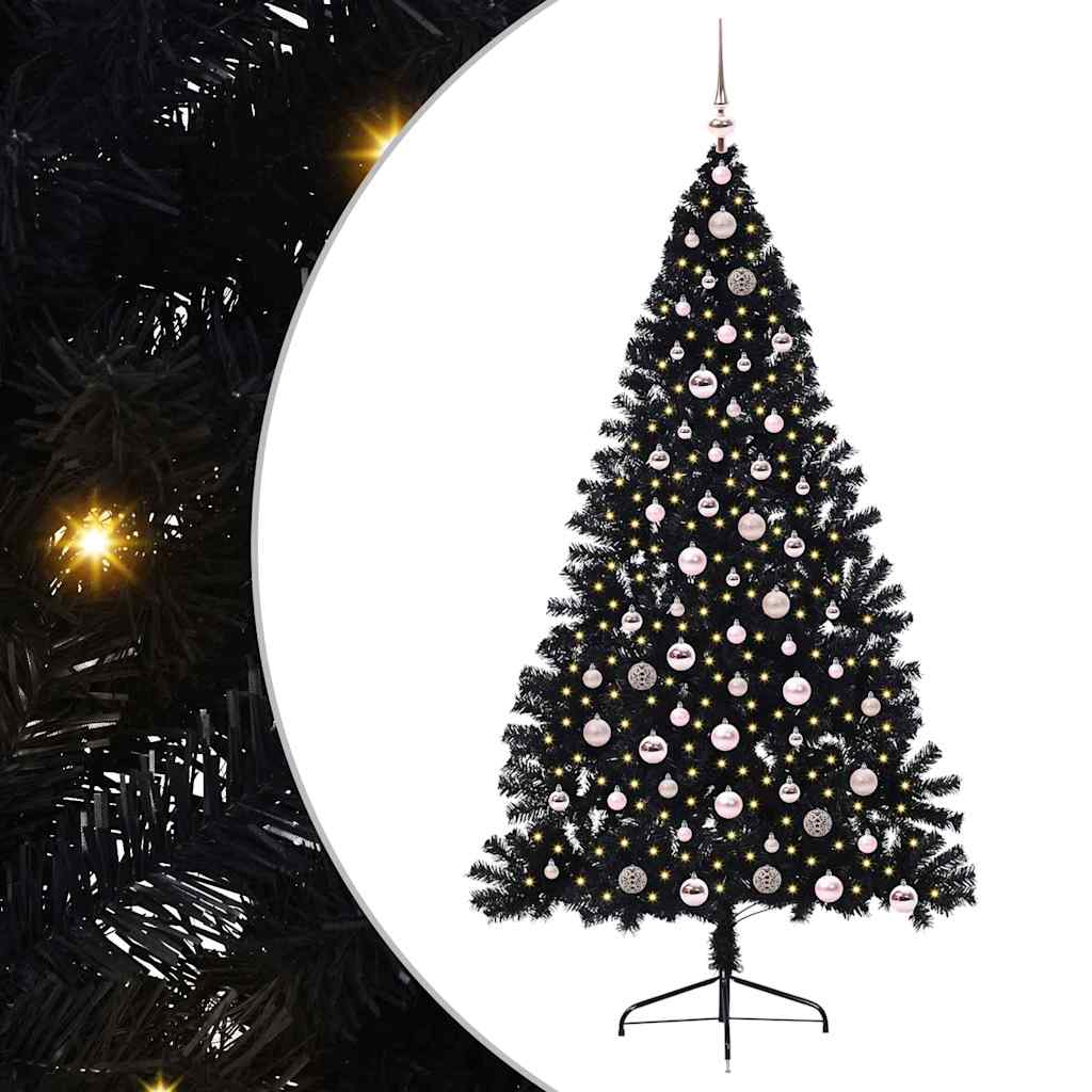 Dirbtinis prieššventinis eglutė su šviesomis Juoda 210 cm PVC