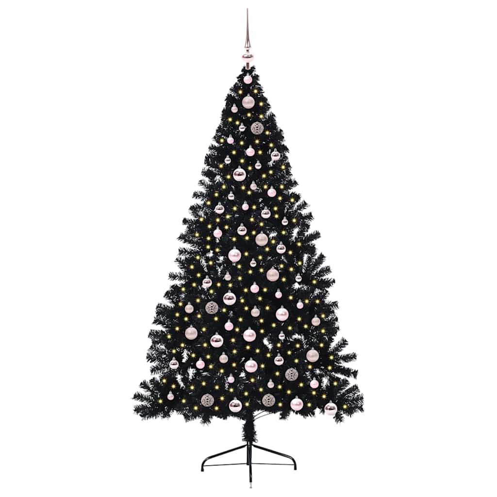 Dirbtinis prieššventinis eglutė su šviesomis Juoda 210 cm PVC