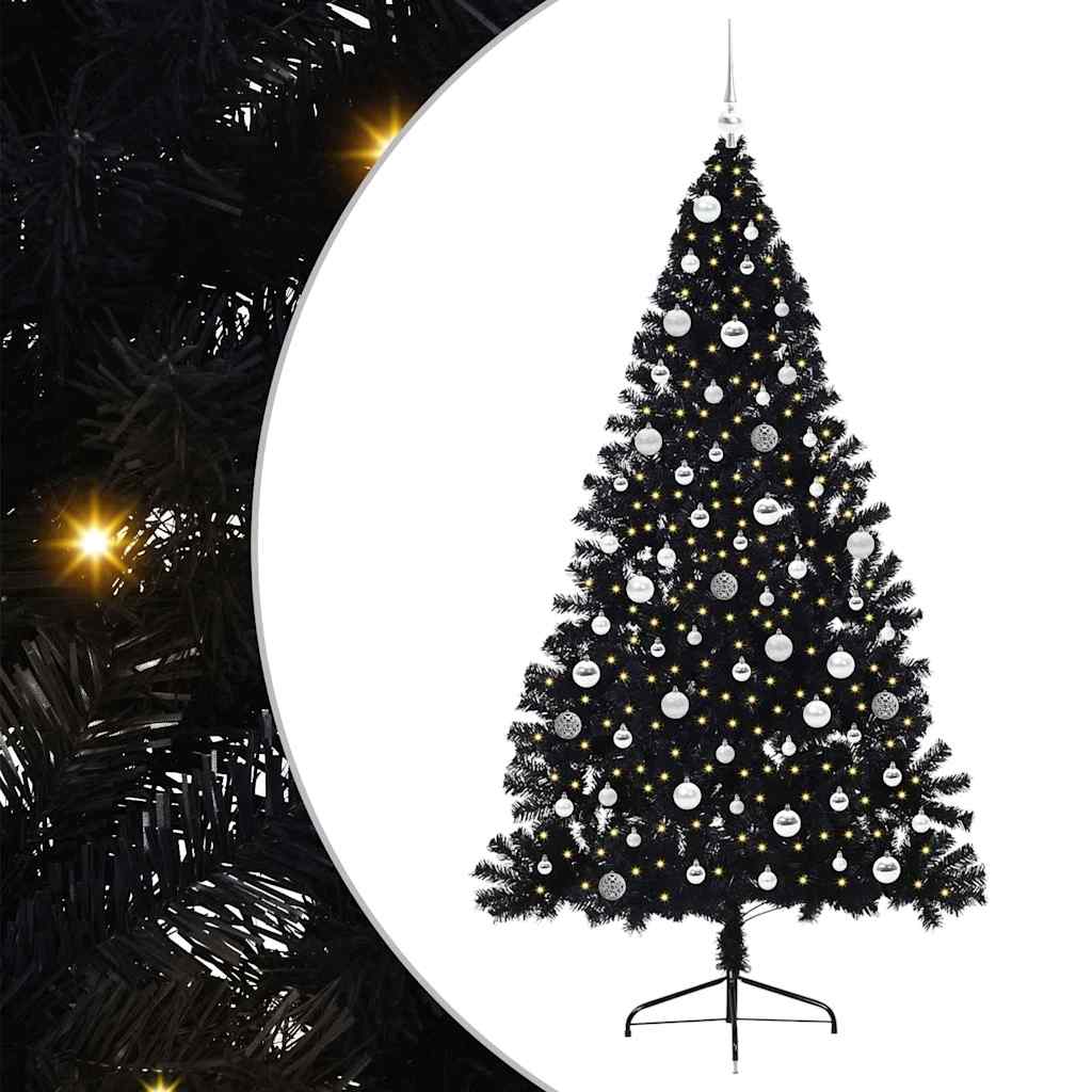 Dirbtinis prieššventinis eglutė su šviesomis Juoda 210 cm PVC