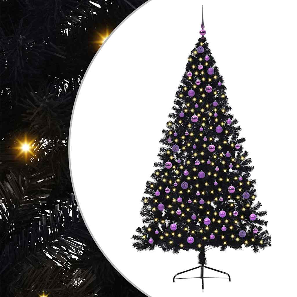 Dirbtinis prieššventinis eglutė su šviesomis Juoda 210 cm PVC