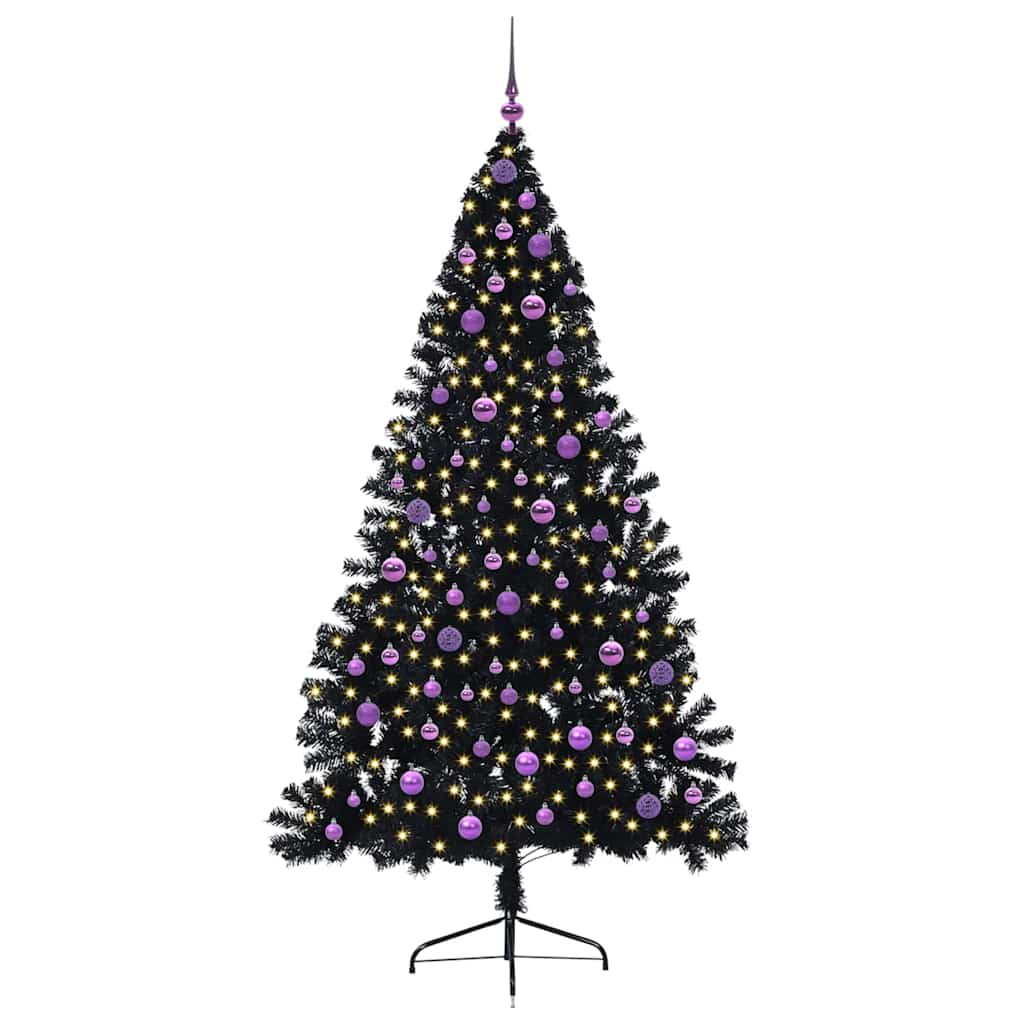 Dirbtinis prieššventinis eglutė su šviesomis Juoda 210 cm PVC