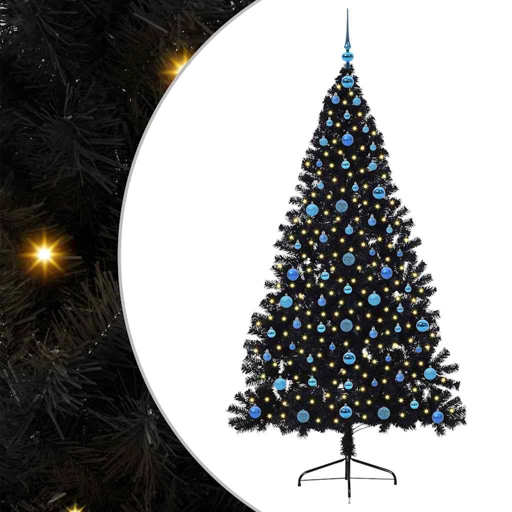 Dirbtinis prieššventinis eglutė su šviesomis Juoda 210 cm PVC