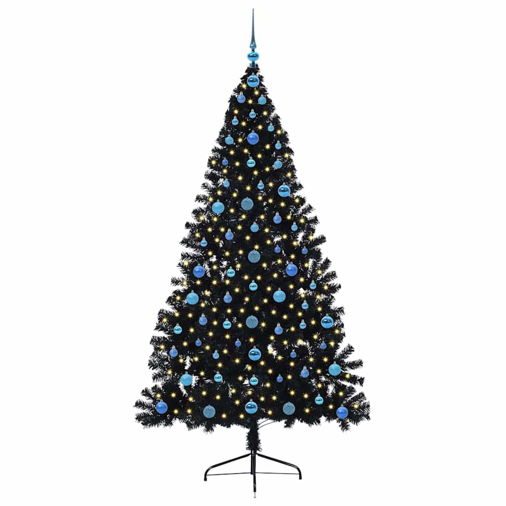 Dirbtinis prieššventinis eglutė su šviesomis Juoda 210 cm PVC
