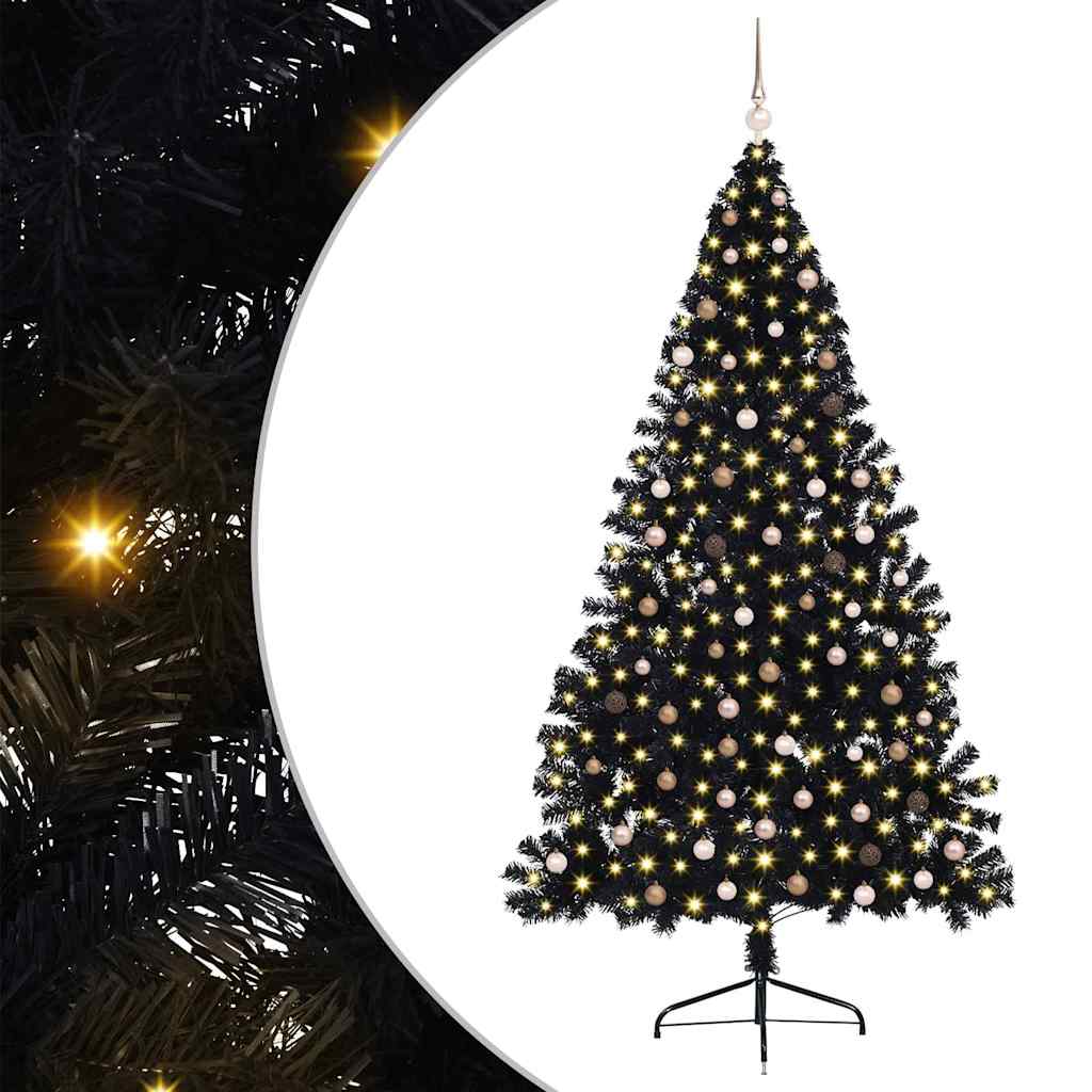 Dirbtinis prieššventinis eglutė su šviesomis Juoda 240 cm PVC