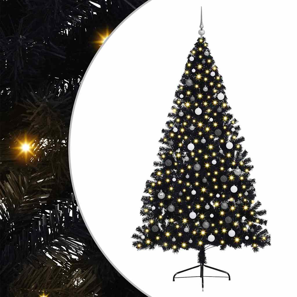 Dirbtinis prieššventinis eglutė su šviesomis Juoda 240 cm PVC