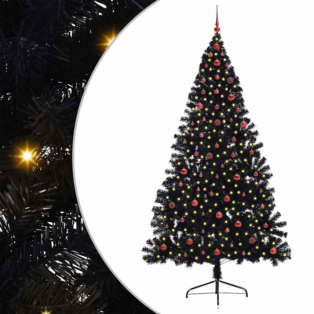 Dirbtinis prieššventinis eglutė su šviesomis Juoda 240 cm PVC