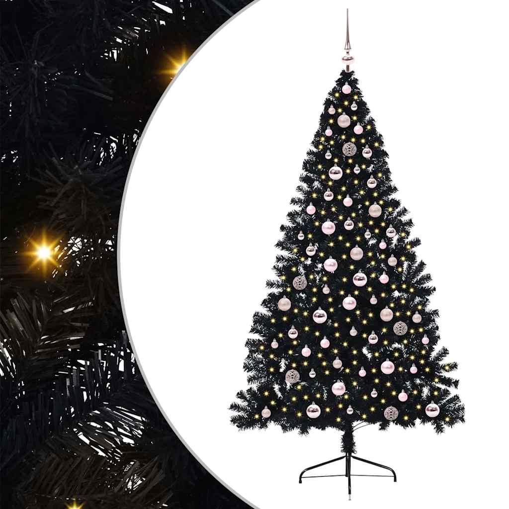Dirbtinis prieššventinis eglutė su šviesomis Juoda 240 cm PVC