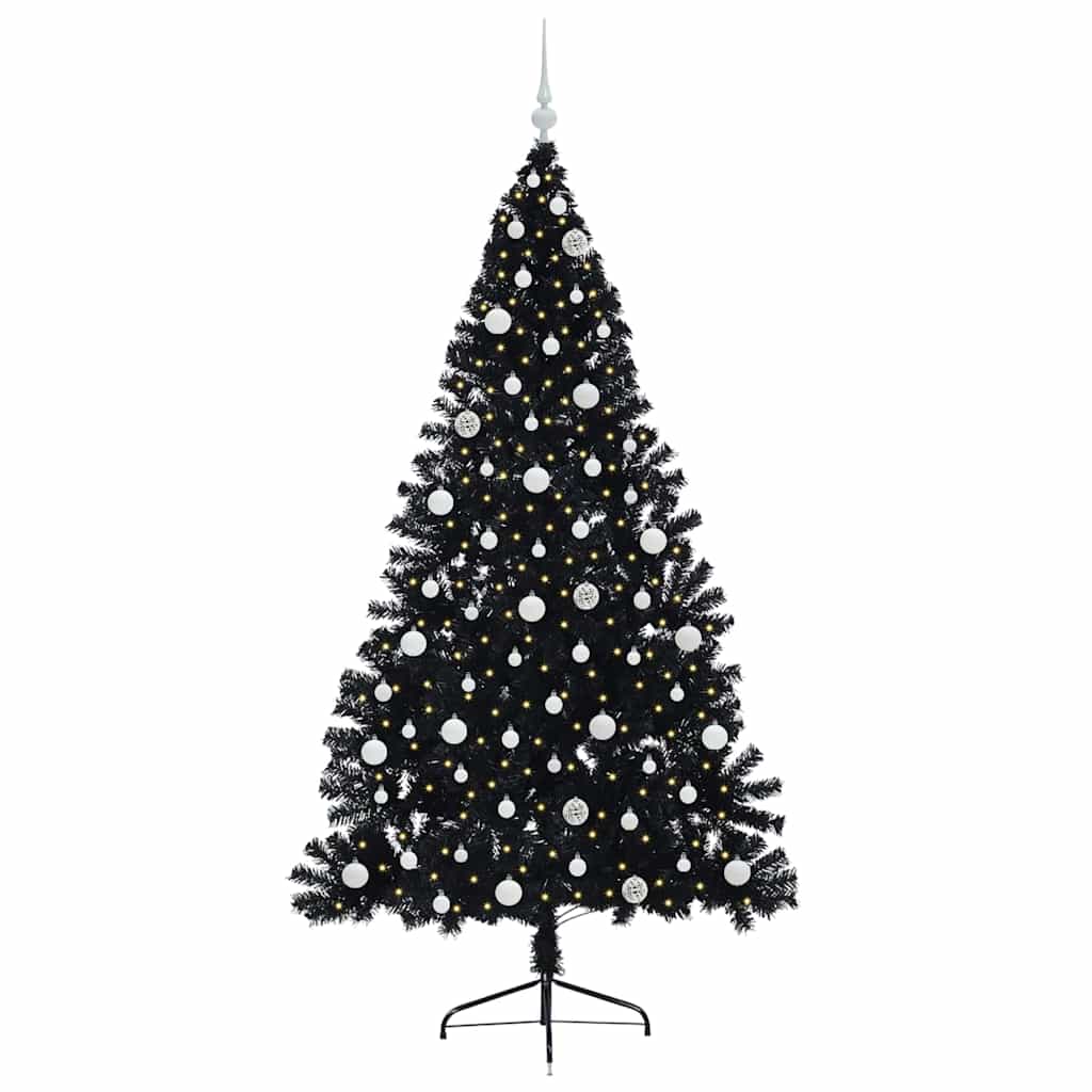 Dirbtinis prieššventinis eglutė su šviesomis Juoda 240 cm PVC