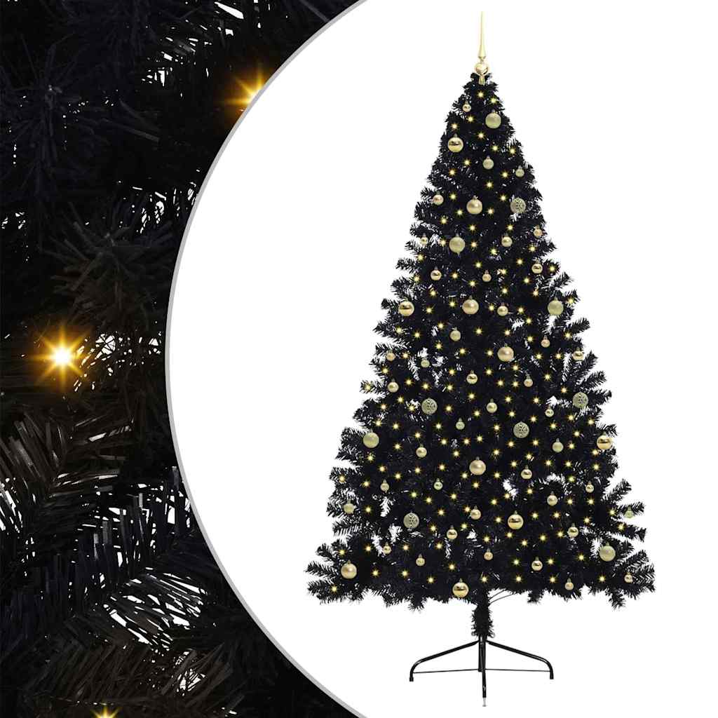Dirbtinis prieššventinis eglutė su šviesomis Juoda 240 cm PVC